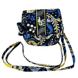 Vera Bradley Ellie Blue Yellow Blue Elephant Floral Quilted Mini Crossbody Bag